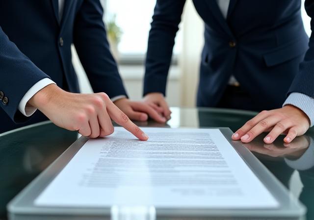 Team reviewing complex legal documentation in a modern office