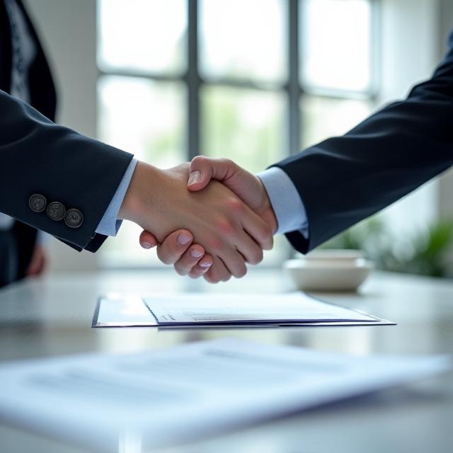 Successful business handshake in a professional setting